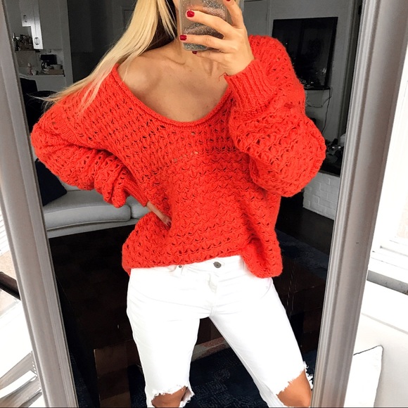 Free People Sweaters - 🆕 FREE PEOPLE ORANGE OVERSIZED KNIT SWEATER!